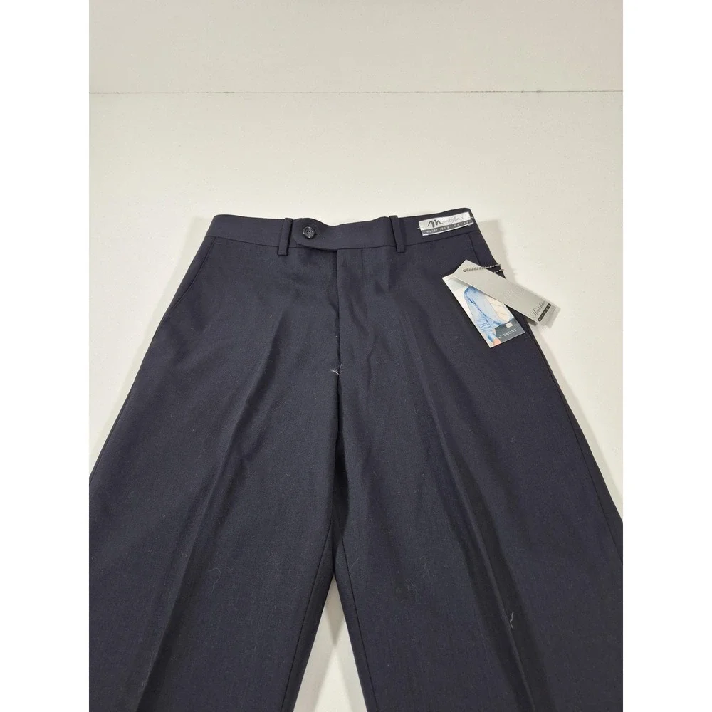 Montefino Dress Pants Mens 30x36 Navy Super 120s Wool Flat Front Unhemmed NWT